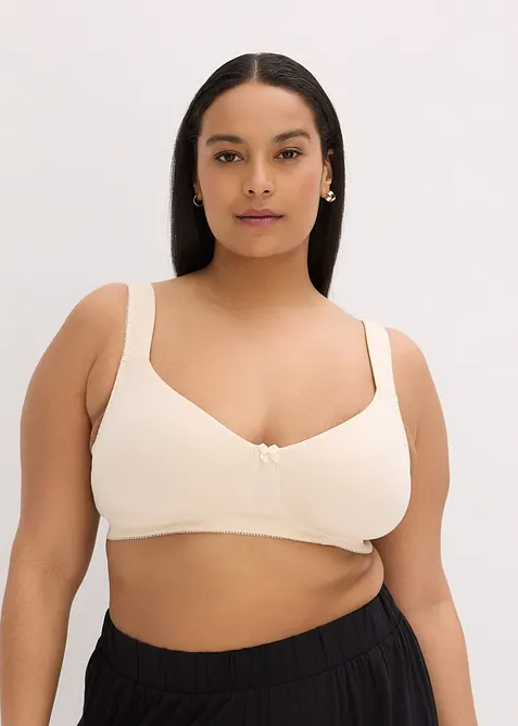 Ovadderad T-shirtbehå utan bygel med ekologisk bomull (2-pack), bonprix