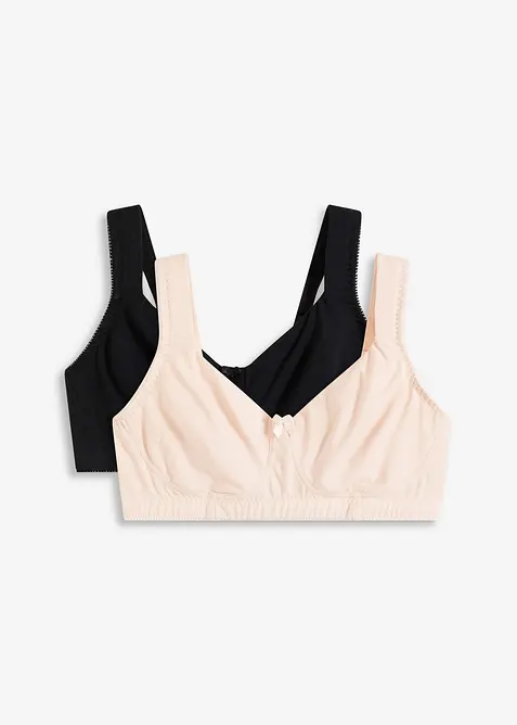 Ovadderad T-shirtbehå utan bygel med ekologisk bomull (2-pack), bonprix