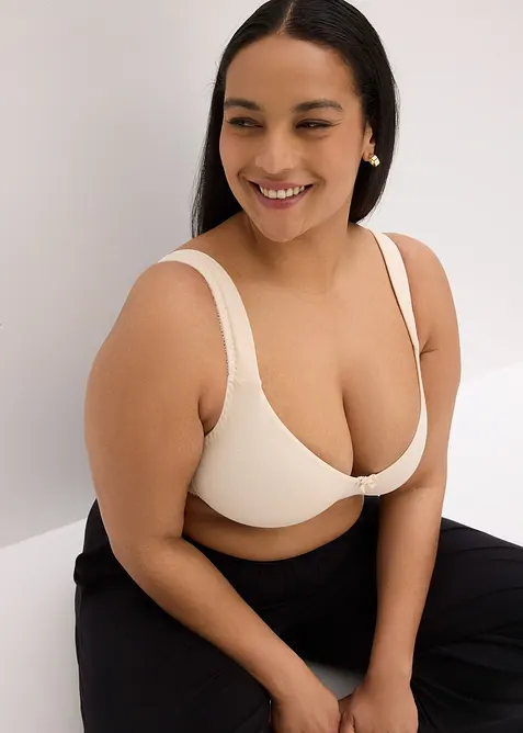 Ovadderad T-shirtbehå utan bygel med ekologisk bomull (2-pack), bonprix