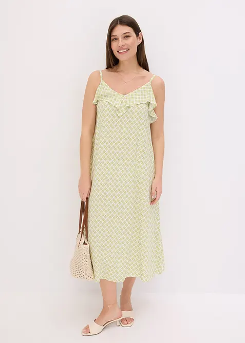 Mellanlång klänning med rysch, bonprix