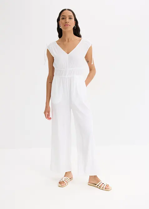 Jumpsuit i kräppat material med struktur, bonprix