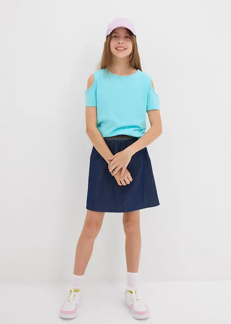 Cold shoulder-topp i ren ekologisk bomull för barn, bonprix