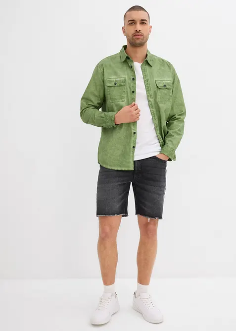 L&aring;nga jeansshorts med of&aring;llade benslut, Relaxed Fit, bonprix