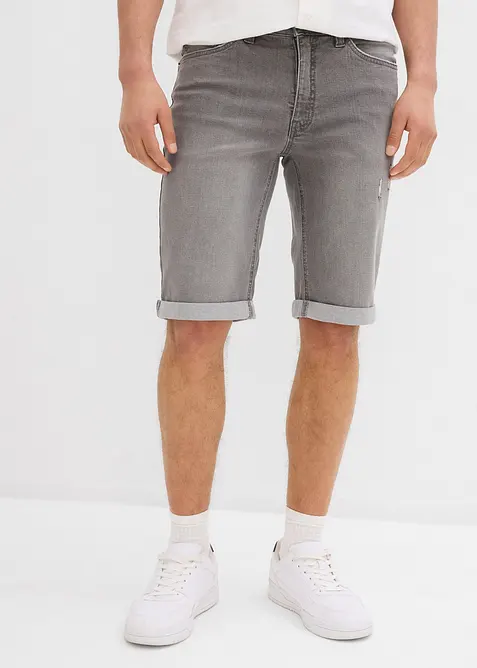 Stretchiga jeansbermudas med uppvikta benslut, Regular Fit, bonprix