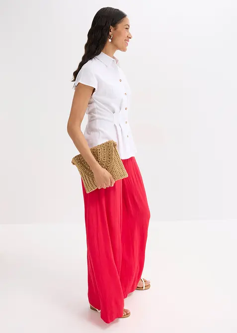 Kortärmad blus av luftig linnemix, bonprix