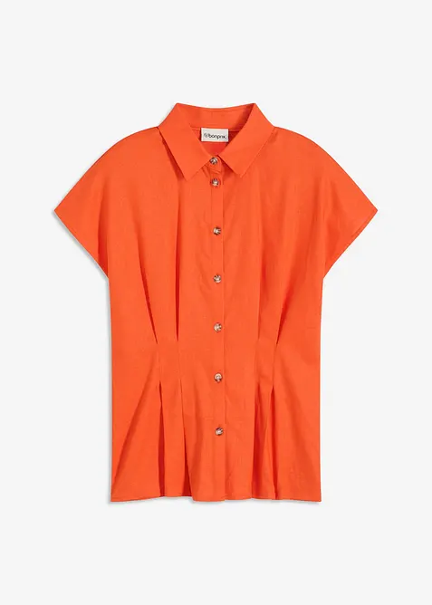 Kort&auml;rmad blus av luftig linnemix, bonprix