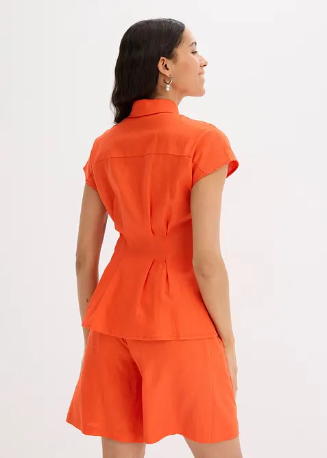 Kort&auml;rmad blus av luftig linnemix, bonprix