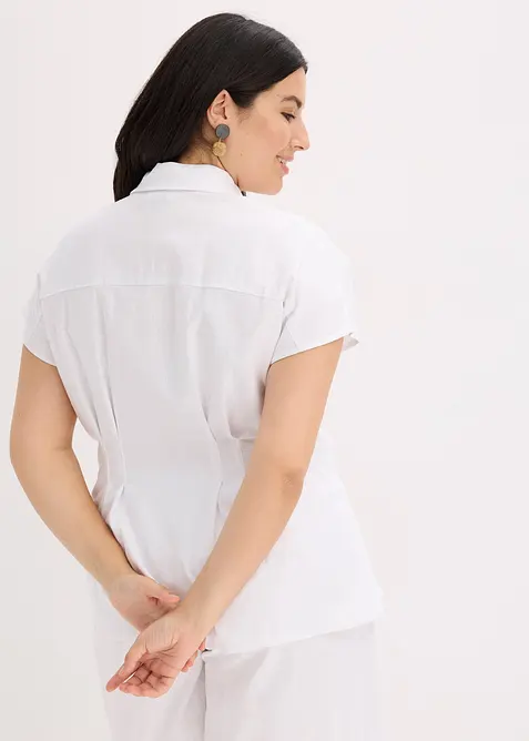 Kortärmad blus av luftig linnemix, bonprix