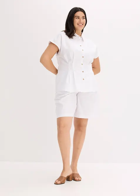 Kortärmad blus av luftig linnemix, bonprix