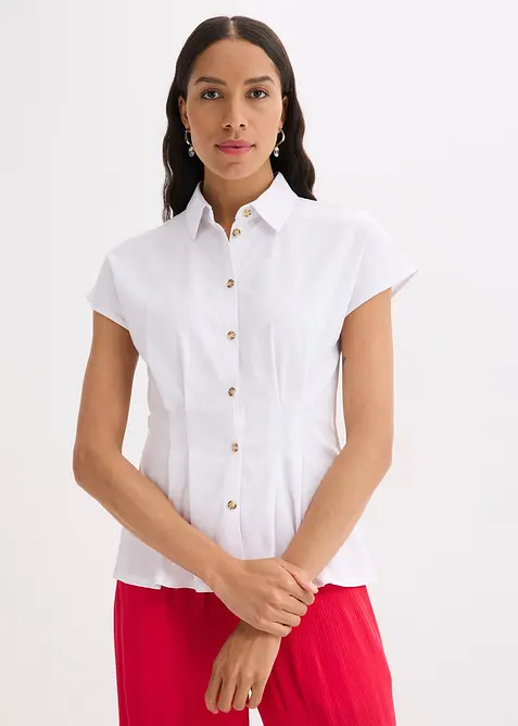 Kortärmad blus av luftig linnemix, bonprix