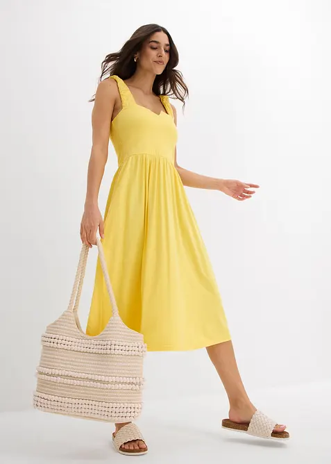 Lätt utställd jerseyklänning i bomull och viskos, bonprix