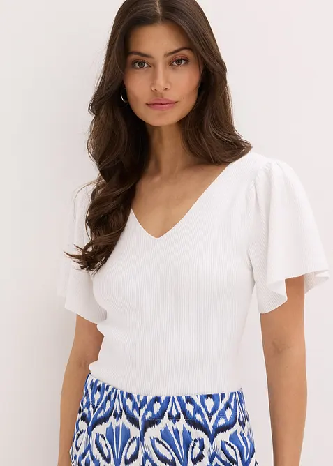 Ribbstickad topp av viskosmix, bonprix