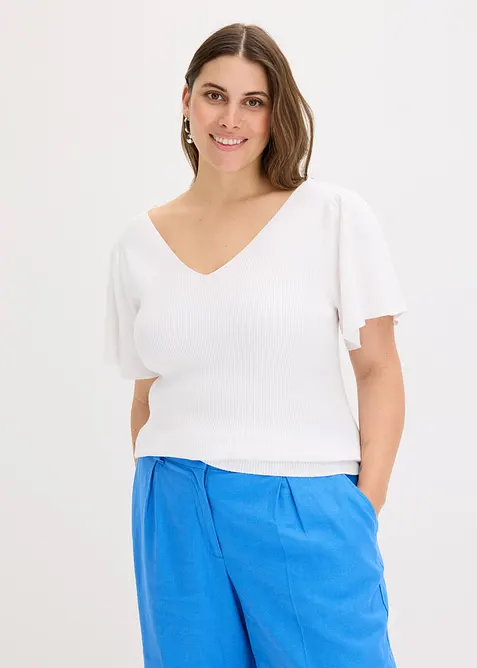 Ribbstickad topp av viskosmix, bonprix