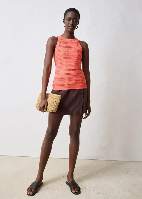 Stickat hålmönstrat linne med linneandel, bonprix