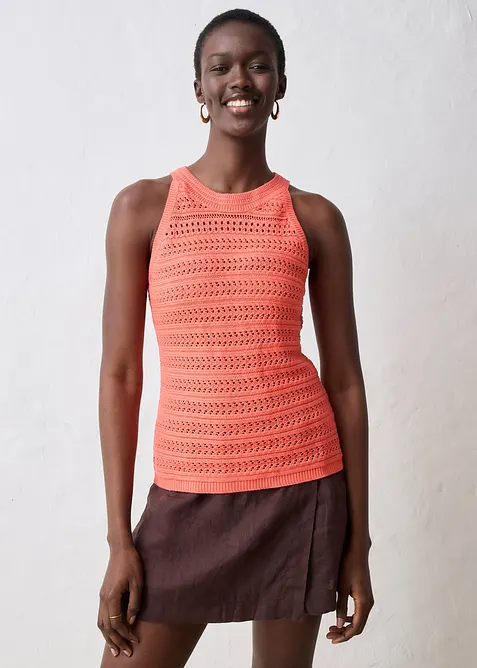 Stickat hålmönstrat linne med linneandel, bonprix