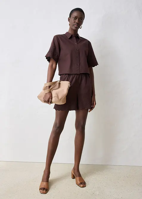 Kort skjortblus med sidenandel, bonprix