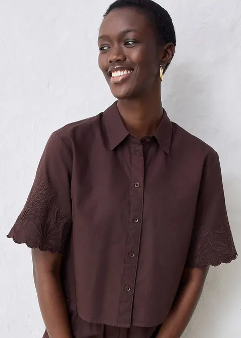 Kort skjortblus med sidenandel, bonprix