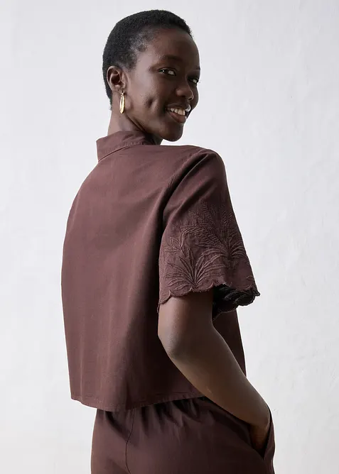 Kort skjortblus med sidenandel, bonprix