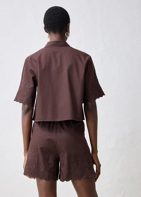 Kort skjortblus med sidenandel, bonprix