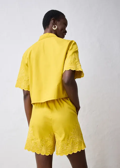 Kort skjortblus med sidenandel, bonprix