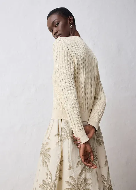 Hålmönstrad cardigan med linneandel, bonprix