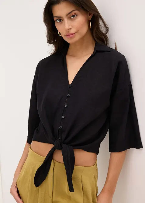 Blus i linneblandning, bonprix