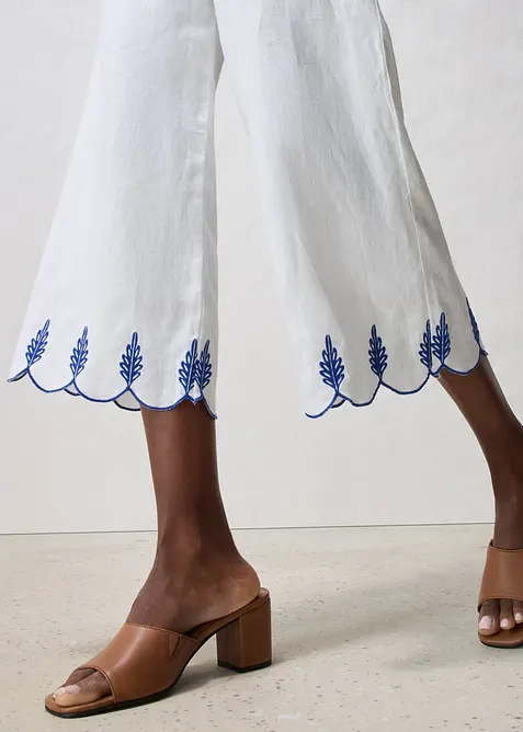 Linnebyxa i culottemodell med skärp (set i 2 delar), bonprix