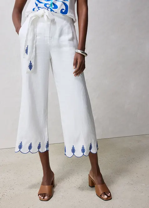 Linnebyxa i culottemodell med skärp (set i 2 delar), bonprix