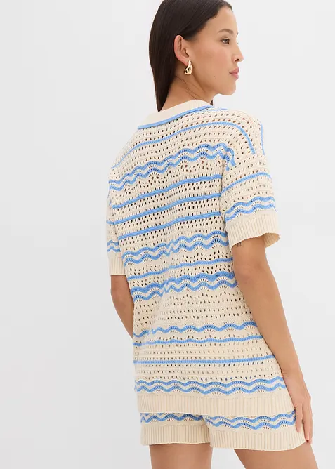 Oversize stickad jumper i luftig mix av bomull och lin, bonprix