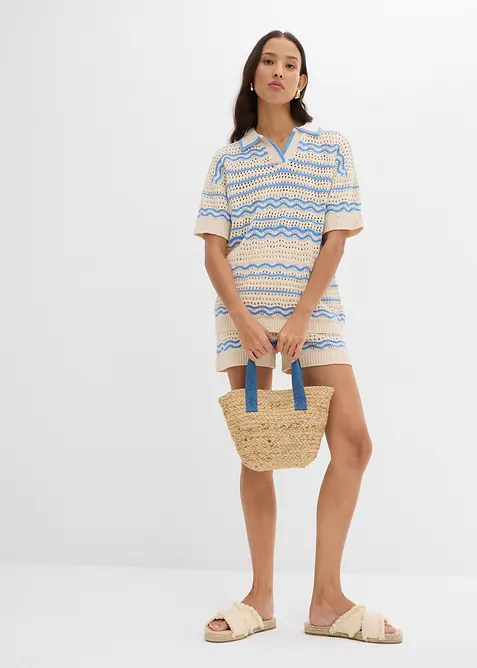 Oversize stickad jumper i luftig mix av bomull och lin, bonprix