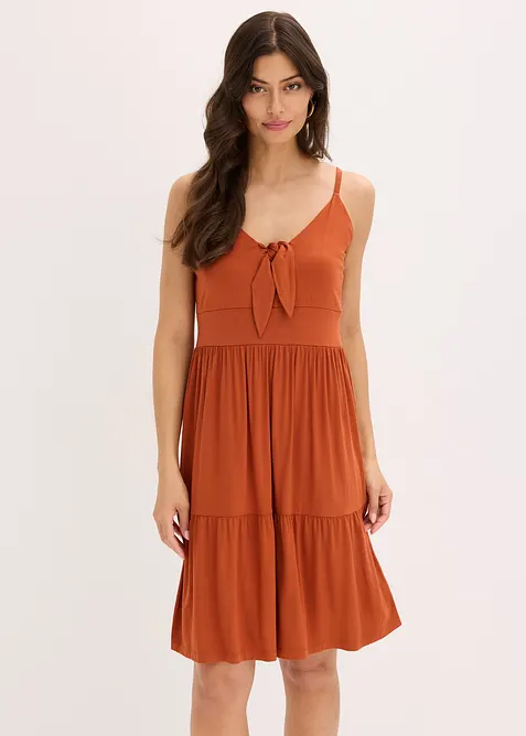 Klänning med knytdetalj och smala axelband, bonprix