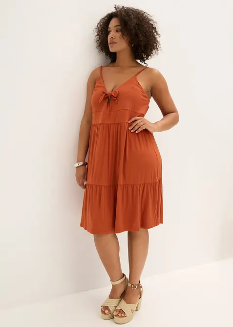 Kl&auml;nning med knytdetalj och smala axelband, bonprix