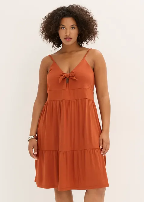 Kl&auml;nning med knytdetalj och smala axelband, bonprix