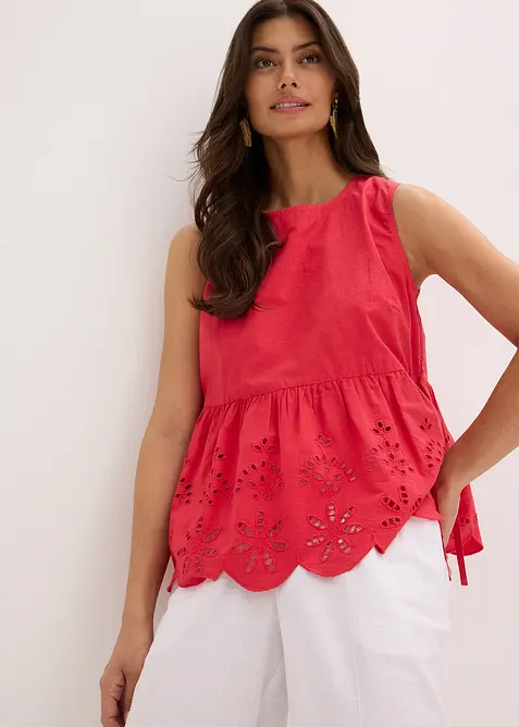 Bluslinne med slits och h&aring;lbroderi, bonprix