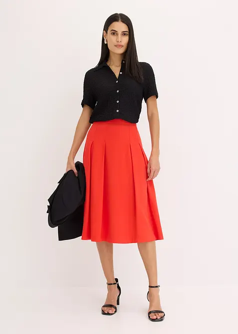 Veckad kjol i mjuk viskosmix, bonprix