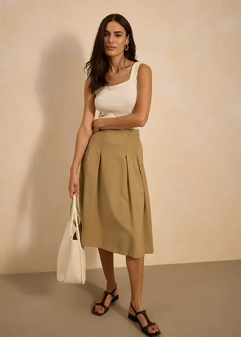 Veckad kjol i mjuk viskosmix, bonprix