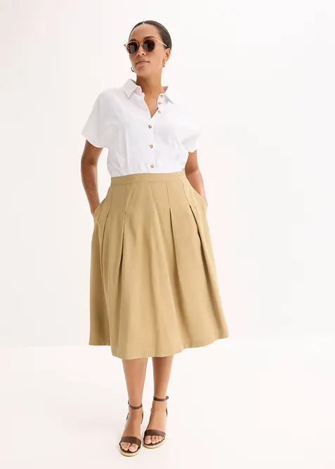 Veckad kjol i mjuk viskosmix, bonprix