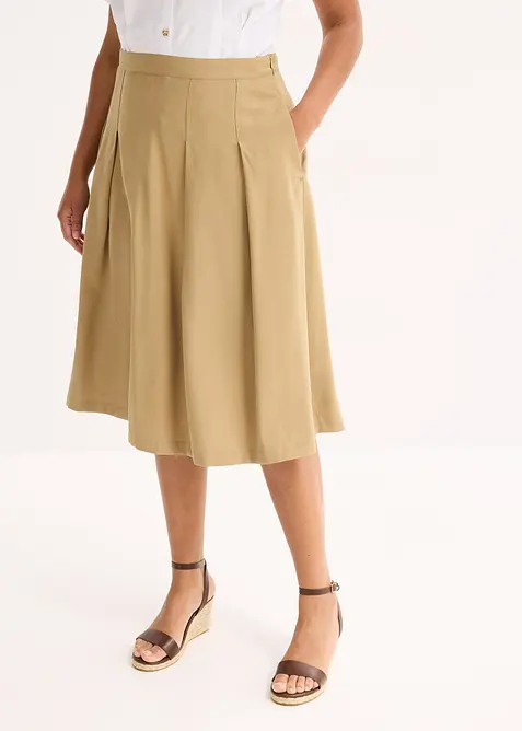 Veckad kjol i mjuk viskosmix, bonprix