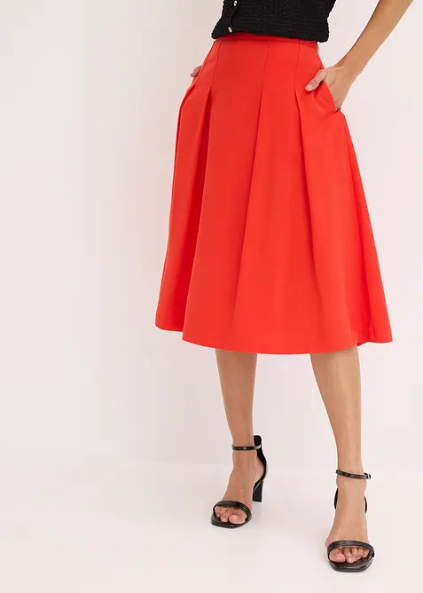 Veckad kjol i mjuk viskosmix, bonprix