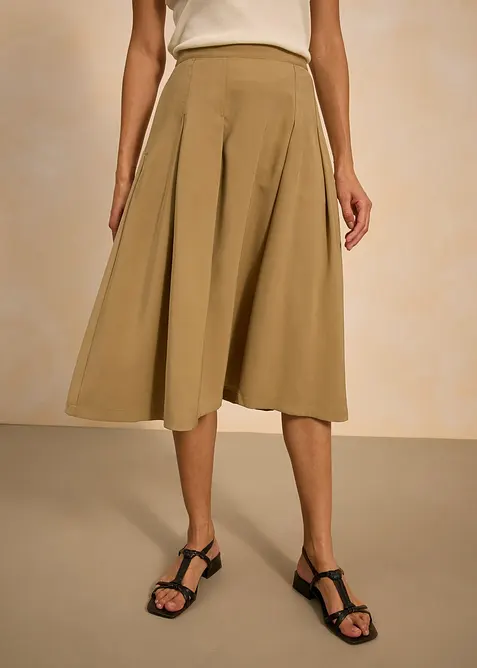 Veckad kjol i mjuk viskosmix, bonprix