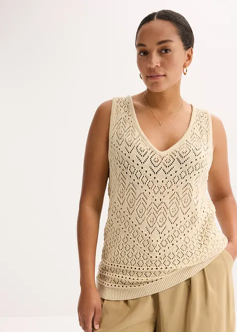 Stickat linne med hålmönster, bonprix