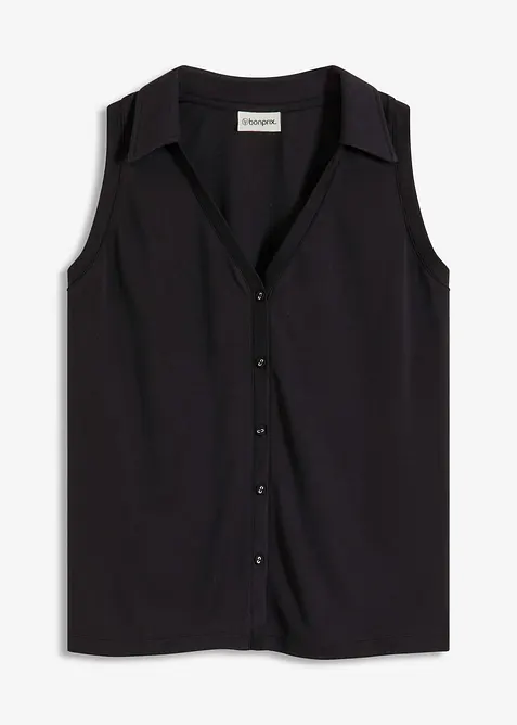 &Auml;rml&ouml;s topp med tenniskrage, viskospik&eacute;, bonprix