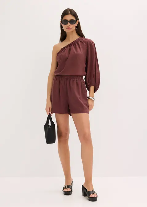 One shoulder-blus i linneblandning, bonprix