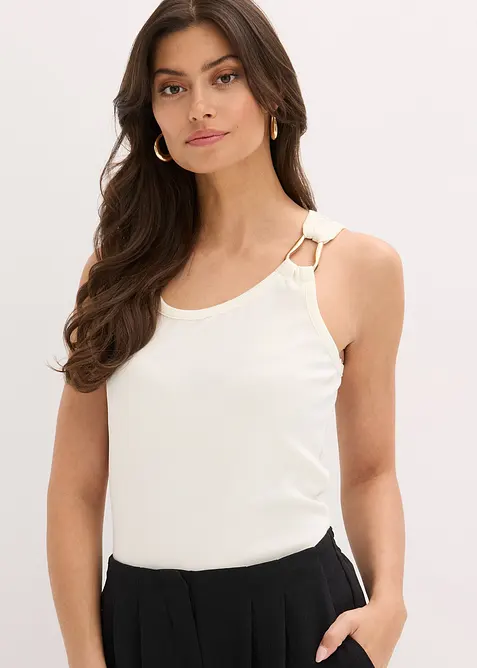 Ribbstickat linne med hamrat dekorsp&auml;nne, bonprix