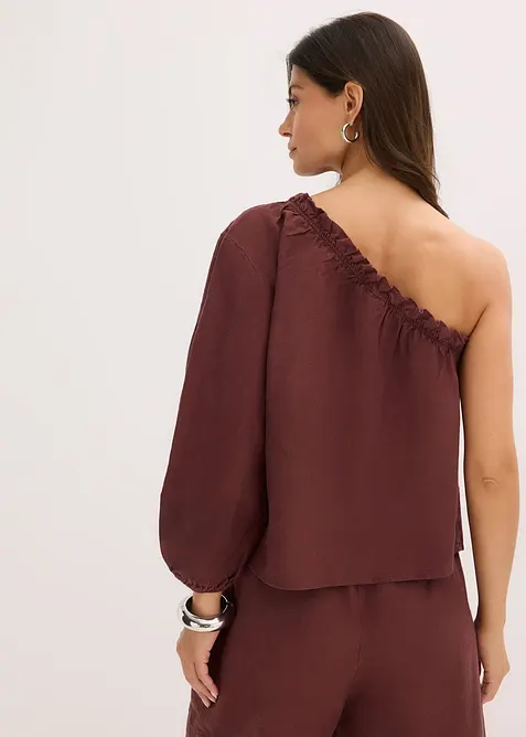One shoulder-blus i linneblandning, bonprix