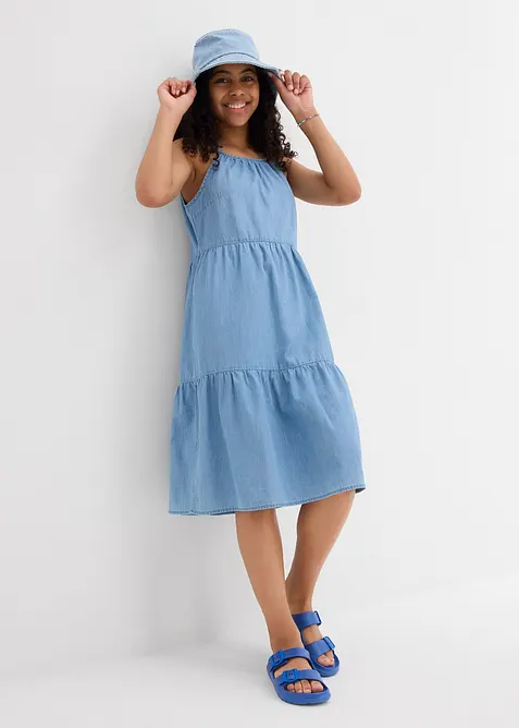 Jeansklänning för barn i följsam bomull, bonprix