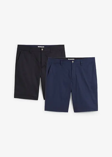 Stretchiga bermudas i chinosmodell (2-pack), normal passform, bonprix