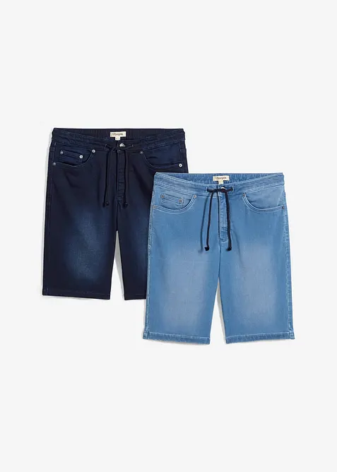 Trikåbermudas med bekväm midja och jeanslook, Regular Fit (2-pack), bonprix