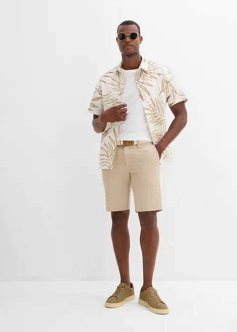 Stretchiga bermudas med skärp, Regular Fit, bonprix