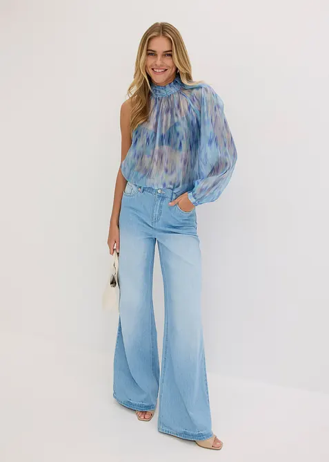 One shoulder-blus i chiffong, bonprix